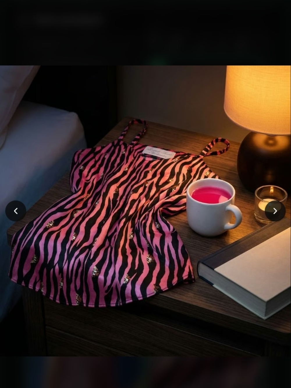 Looney Tunes Intimates Pink and Black Zebra-Print Satin Cami Slip